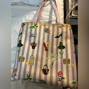 Lulu Guinness Icon Tote with Lavender Stripes